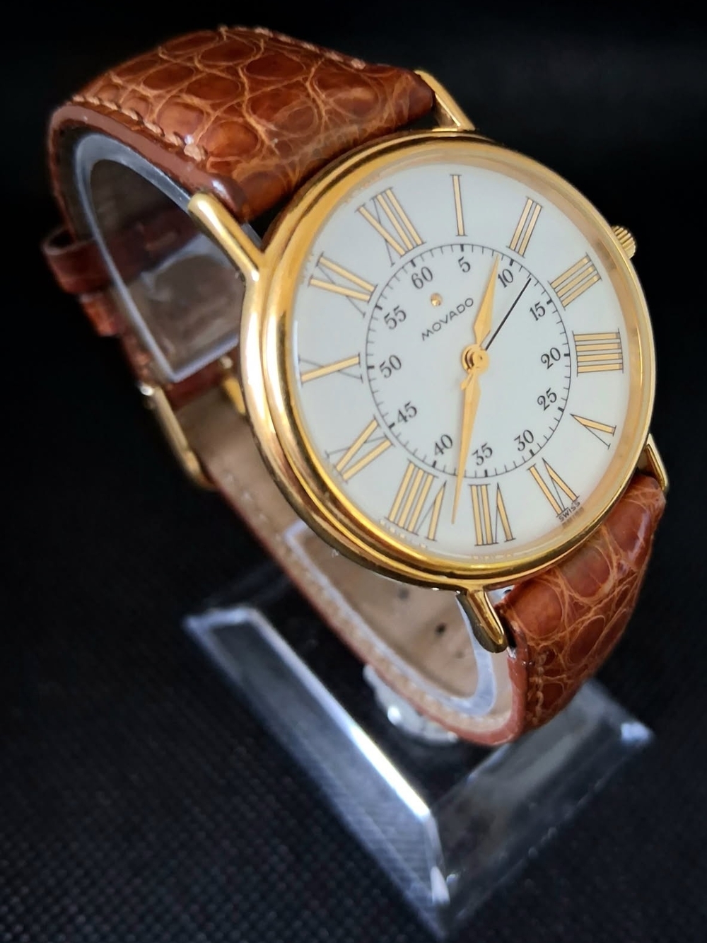 Movado Men's Gold-Tone Watch with Brown Leather Strap